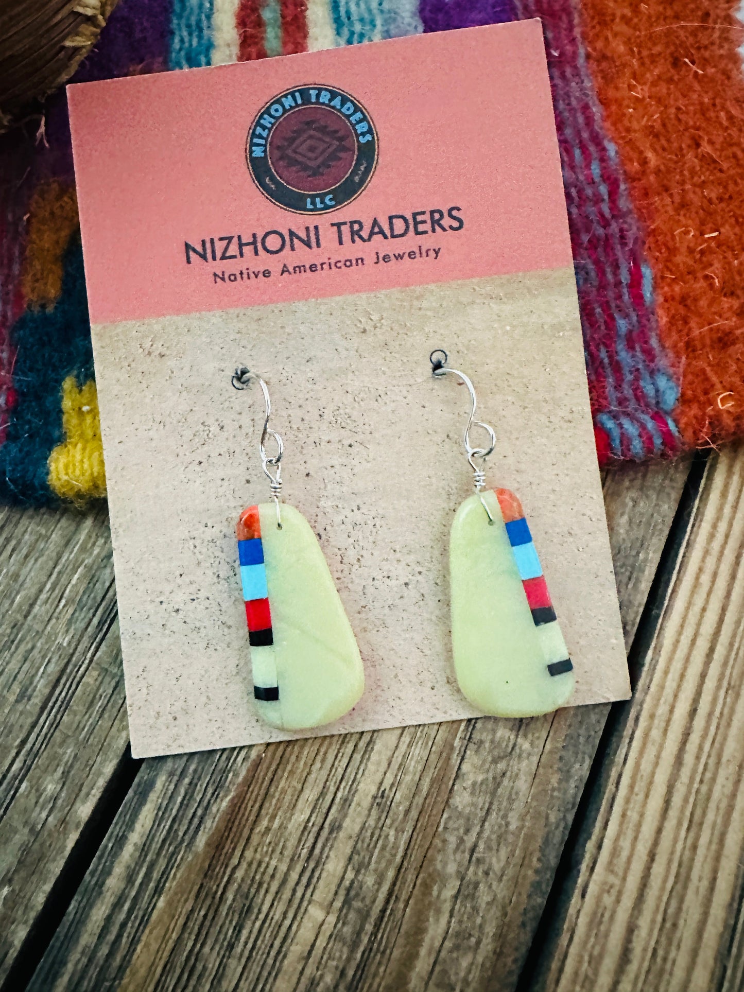 Handcrafted Multi Stone Inlay Slab Dangle Earrings