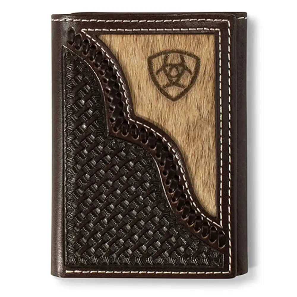 Ariat Branded Brindle Calf Hair Overlay - Men's Trifold Wallet