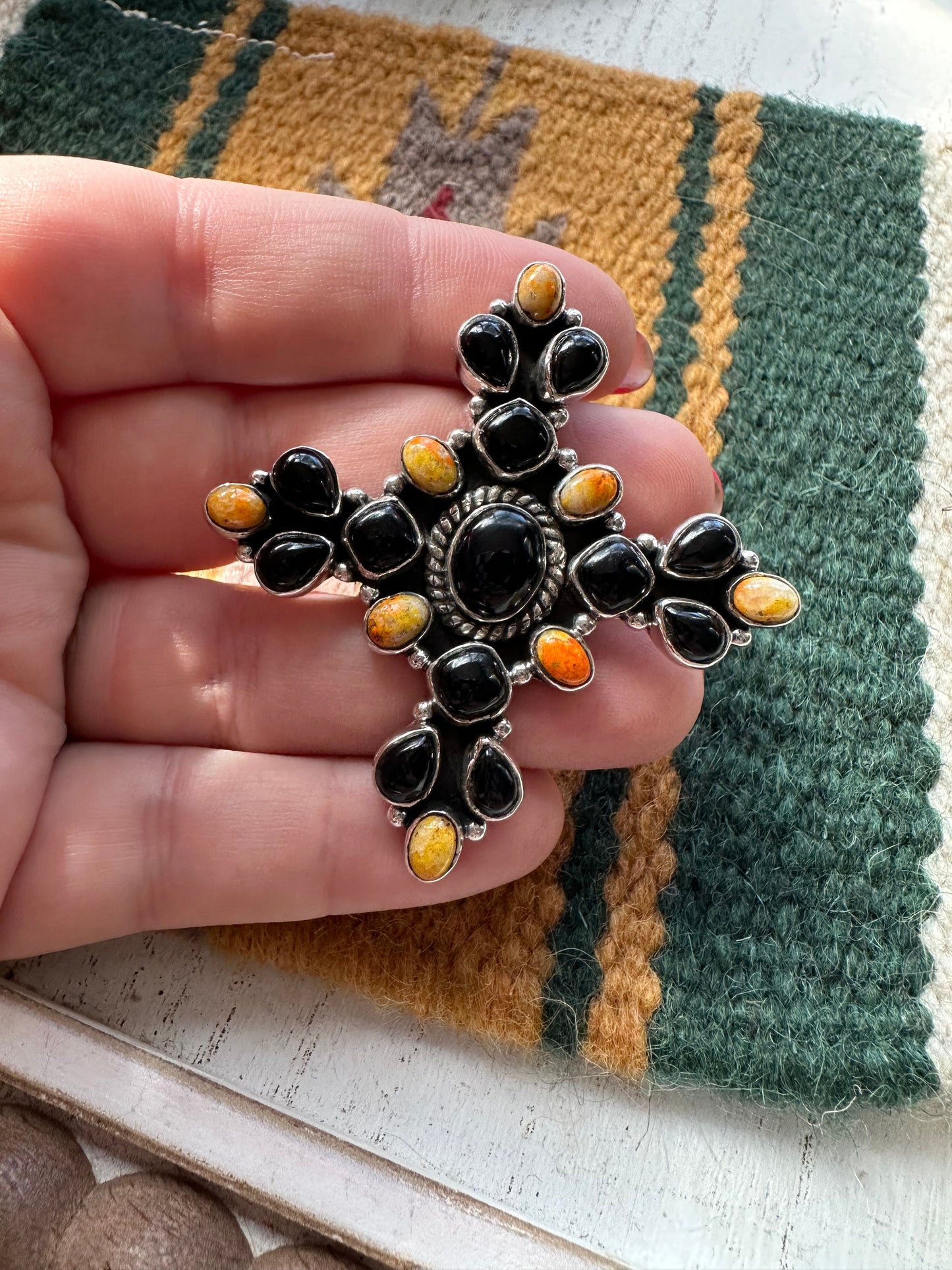 Beautiful Handmade Black Onyx, Bumble Bee & Sterling Silver Adjustable Ring Signed Nizhoni