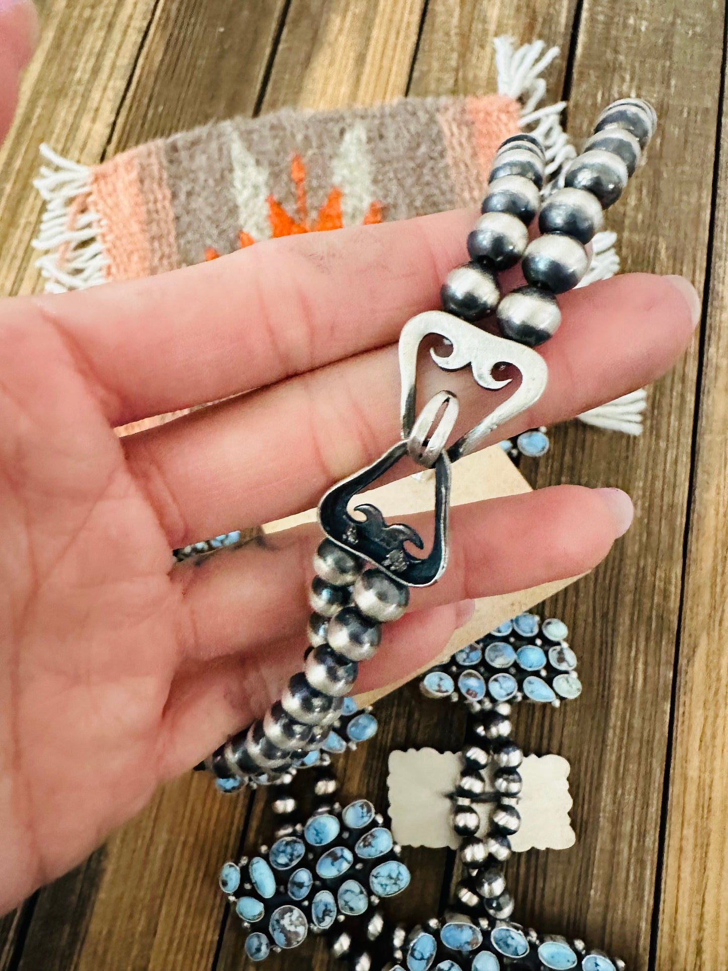 Handcrafted Golden Hills Turquoise & Sterling Silver Squash Blossom Necklace Set by B. Yellowhorse