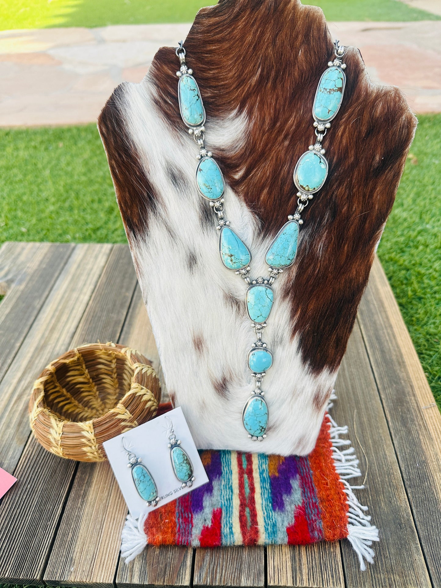 Handcrafted Turquoise & Sterling Silver Necklace and Earring Set by Sheila Becenti