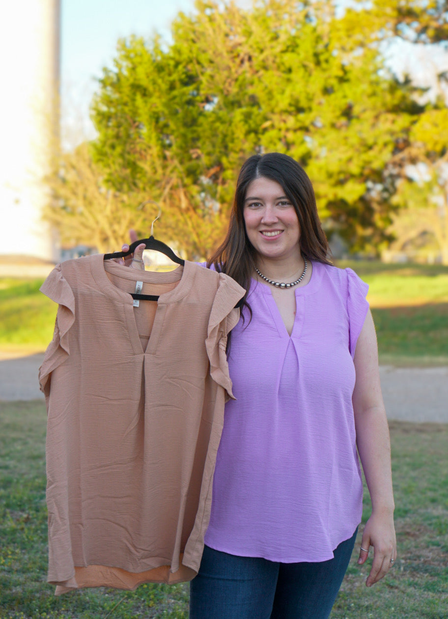 Lavender - Ruffled Sleeve High Low Top
