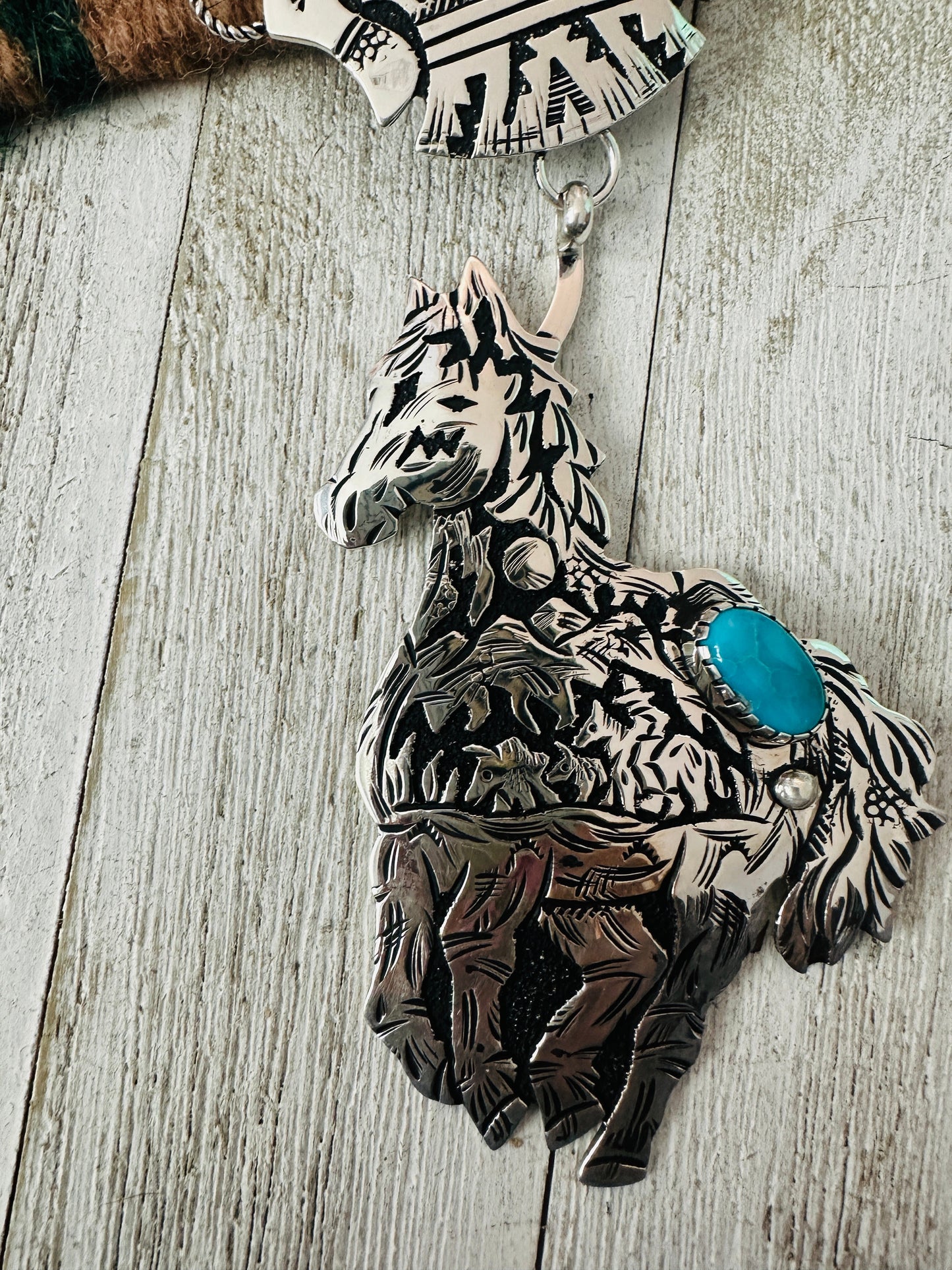 Handcrafted Sterling Silver & Turquoise Horse Necklace by Richard Singer