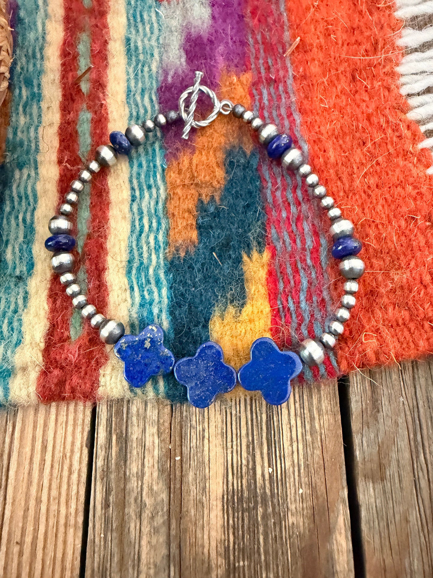 Handcrafted Lapis & Sterling Silver Beaded Bracelet