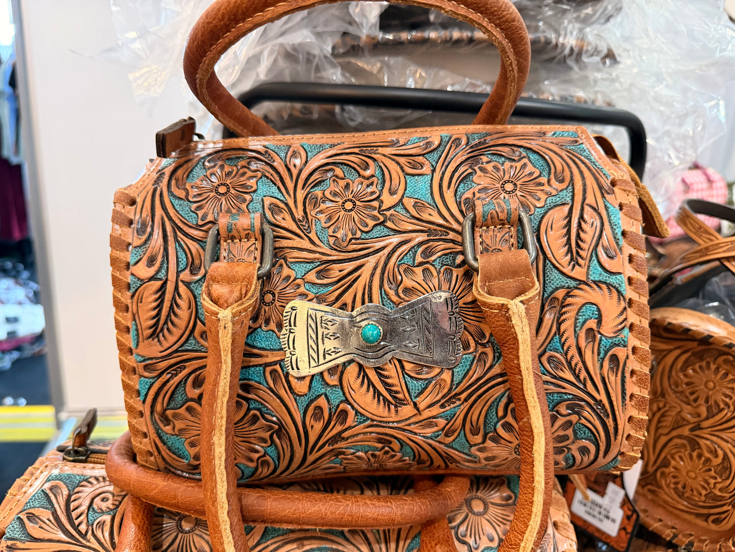 SILVER THUNDERBIRD TOOLED LEATHER SPEEDY BAGS
