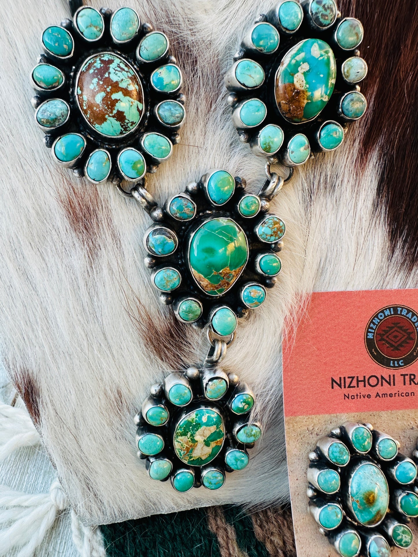 Handcrafted Royston Turquoise & Sterling Silver Necklace and Earring Set by Sheila Becenti