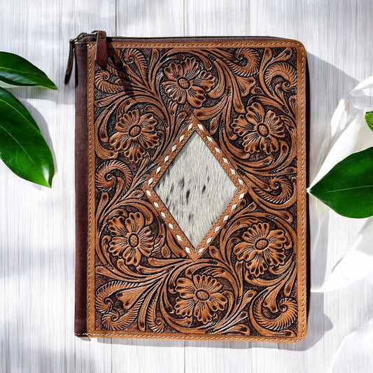 Dimond tooled leather & cowhide folder