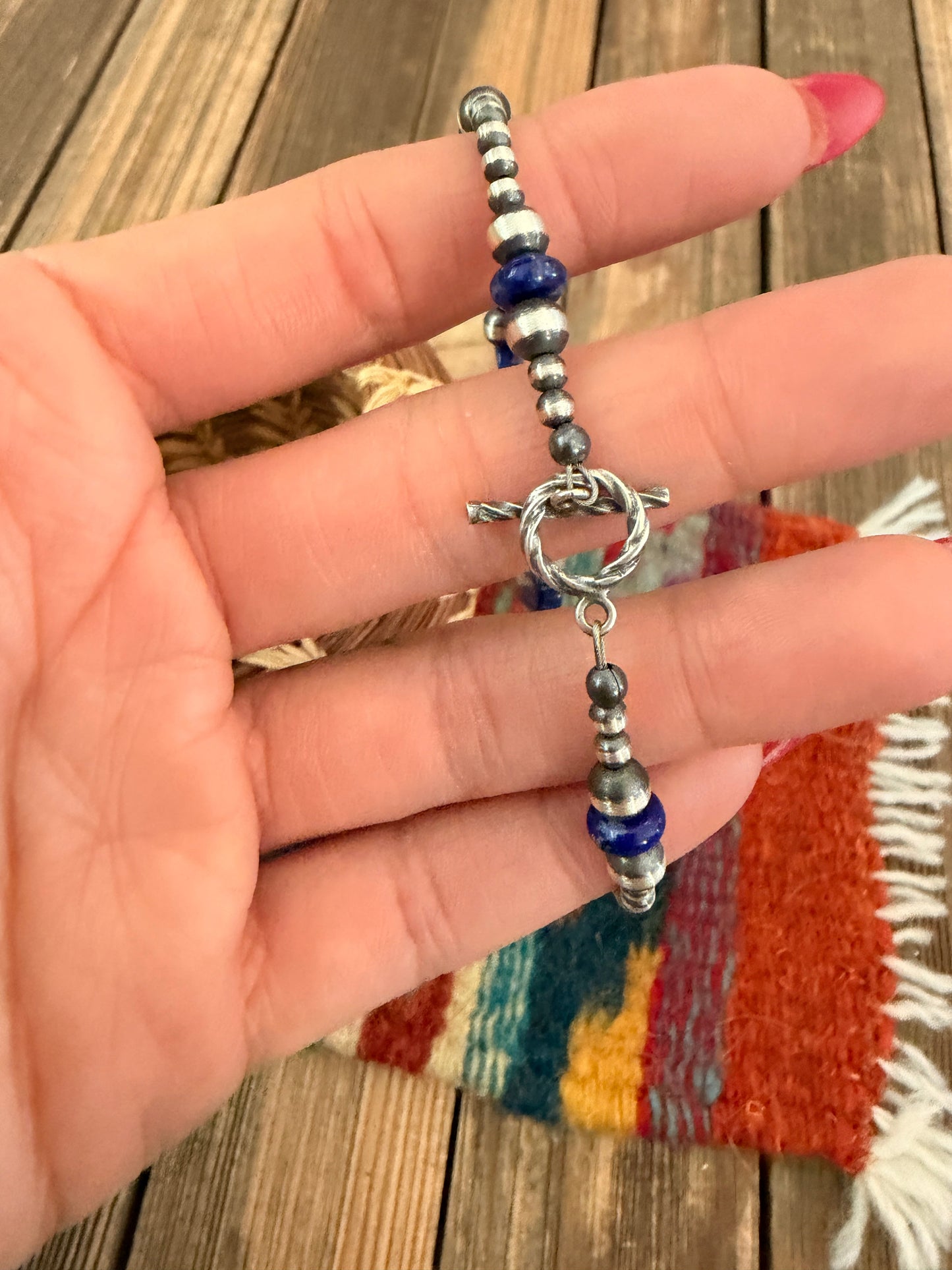 Handcrafted Lapis & Sterling Silver Beaded Bracelet
