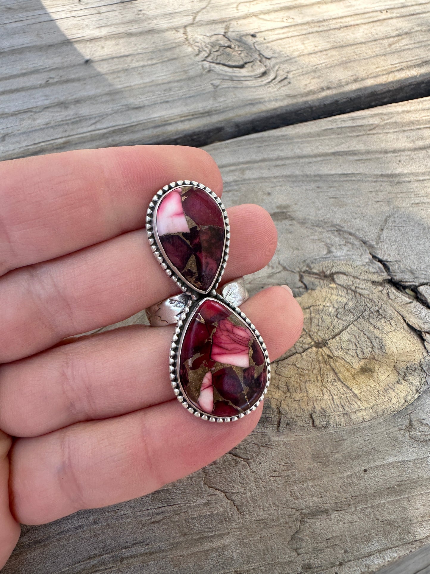 Beautiful Handmade Dahlia Rose And Sterling Silver Adjustable 2 Stone Ring