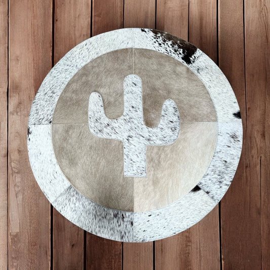 Cactus cowhide patchwork rug 3x3’