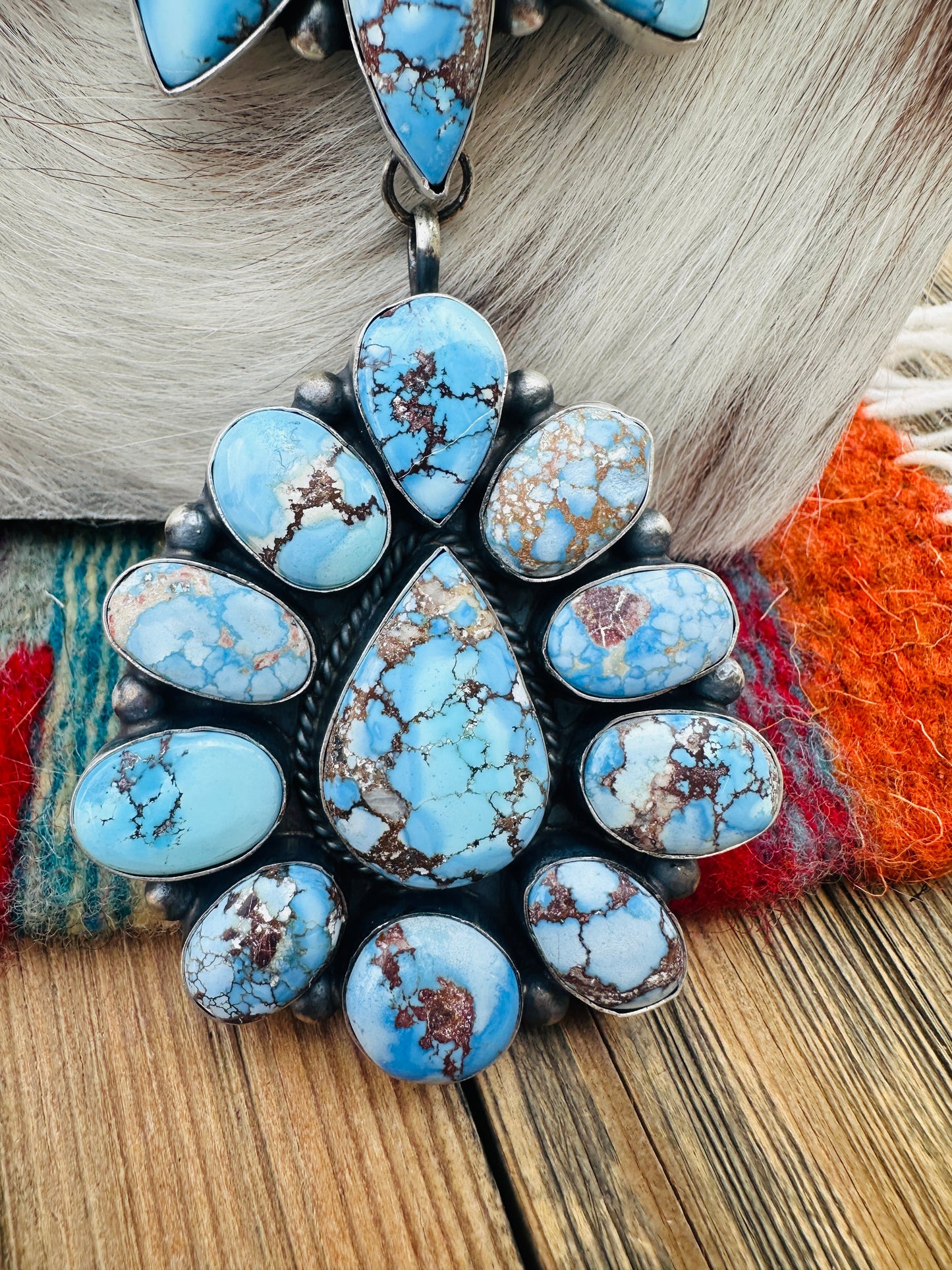 Handcrafted Golden Hills Turquoise & Sterling Silver Necklace and Earring Set by Hiram Largo