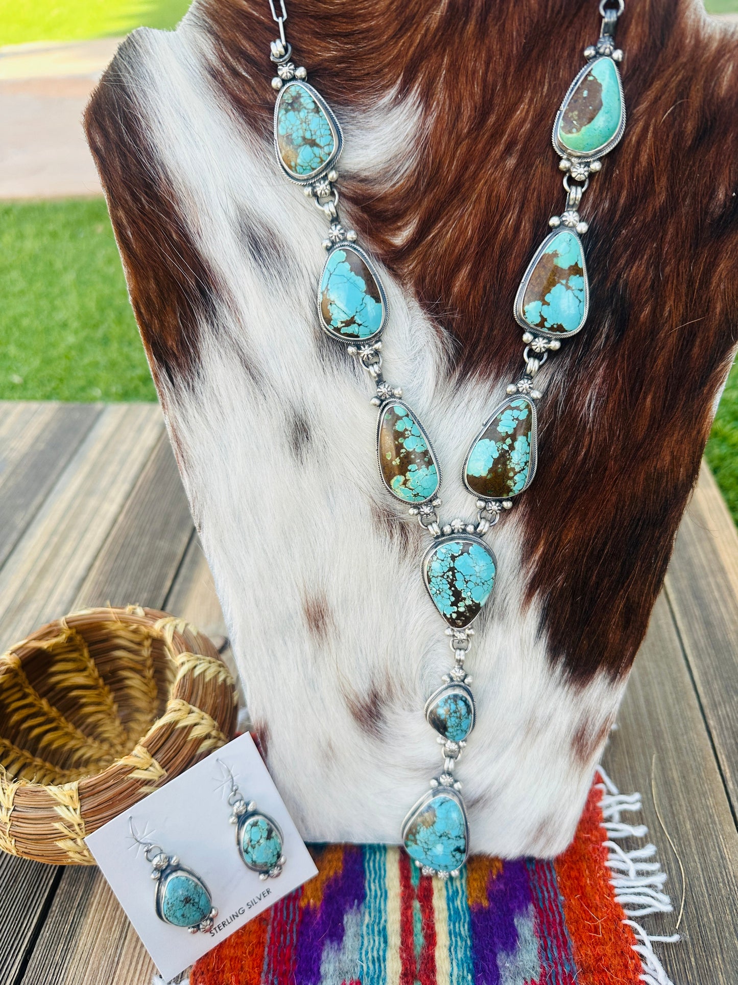 Handcrafted Turquoise & Sterling Silver Necklace and Earring Set by Sheila Becenti