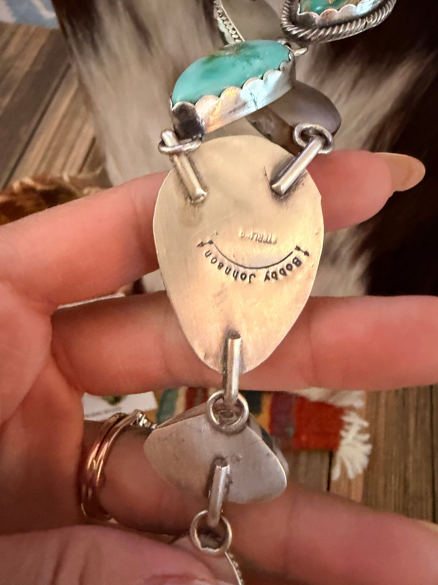 Handcrafted Multi Turquoise & Sterling Silver Necklace and Earring Set by Bobby Johnson