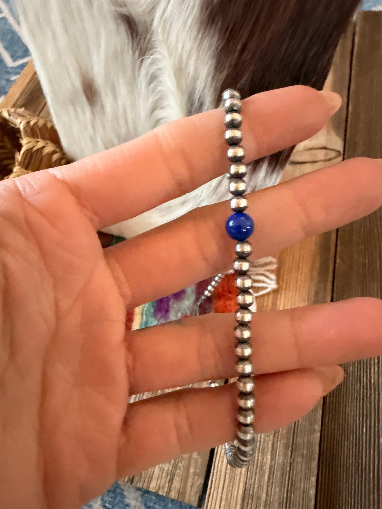 Handcrafted Lapis and Sterling Silver Pearl Beaded Necklace