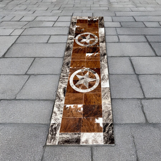 Stars cowhide patchwork runner rug 8x2’
