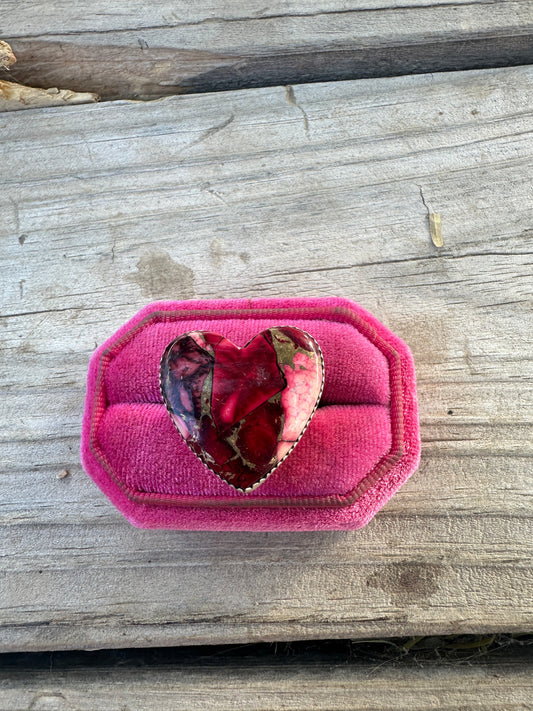 Beautiful Handmade Dahlia Rose And Sterling Silver Adjustable Heart  Ring