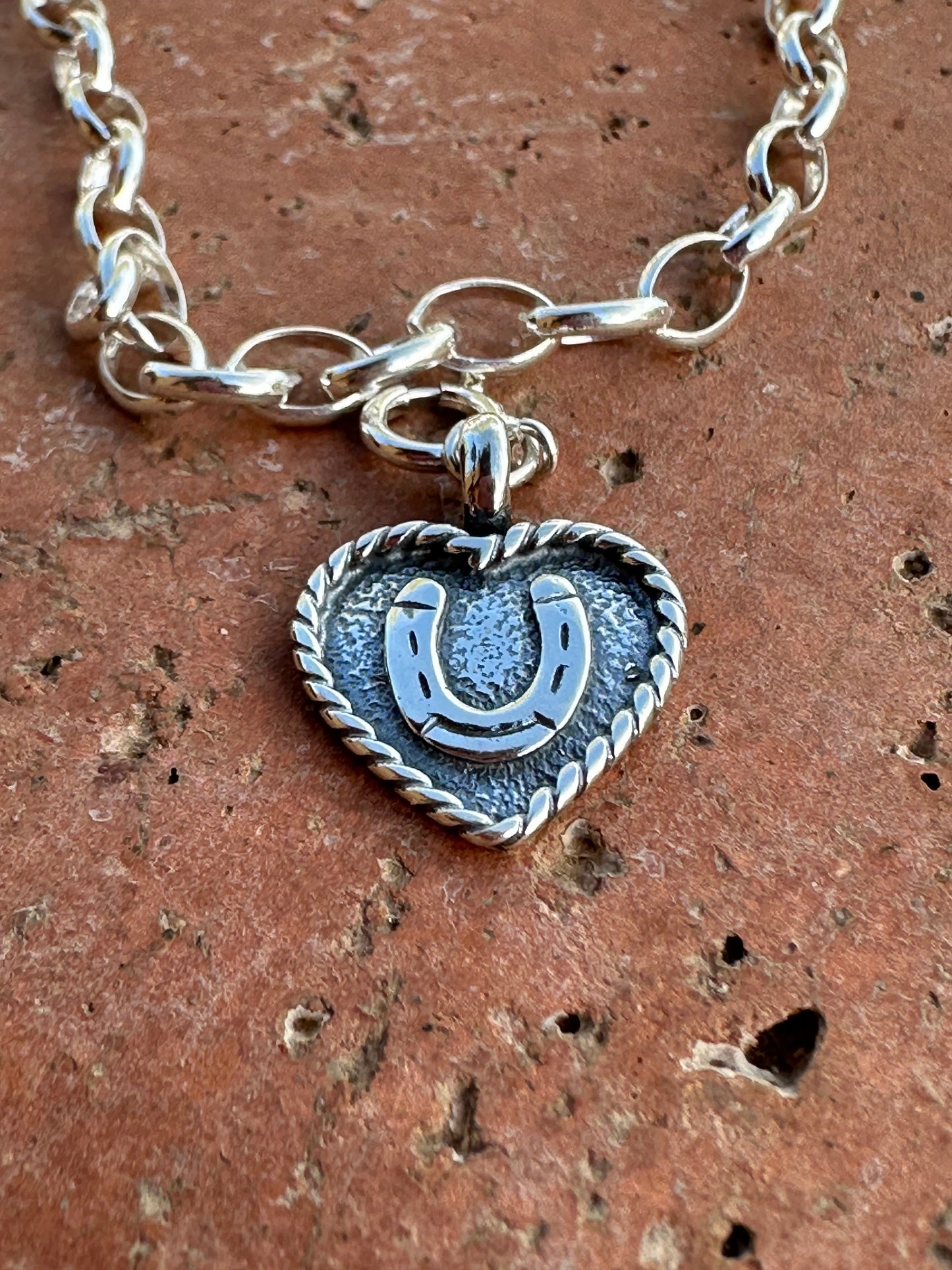 Handcrafted Sterling Silver Heart  Horseshoe Charm