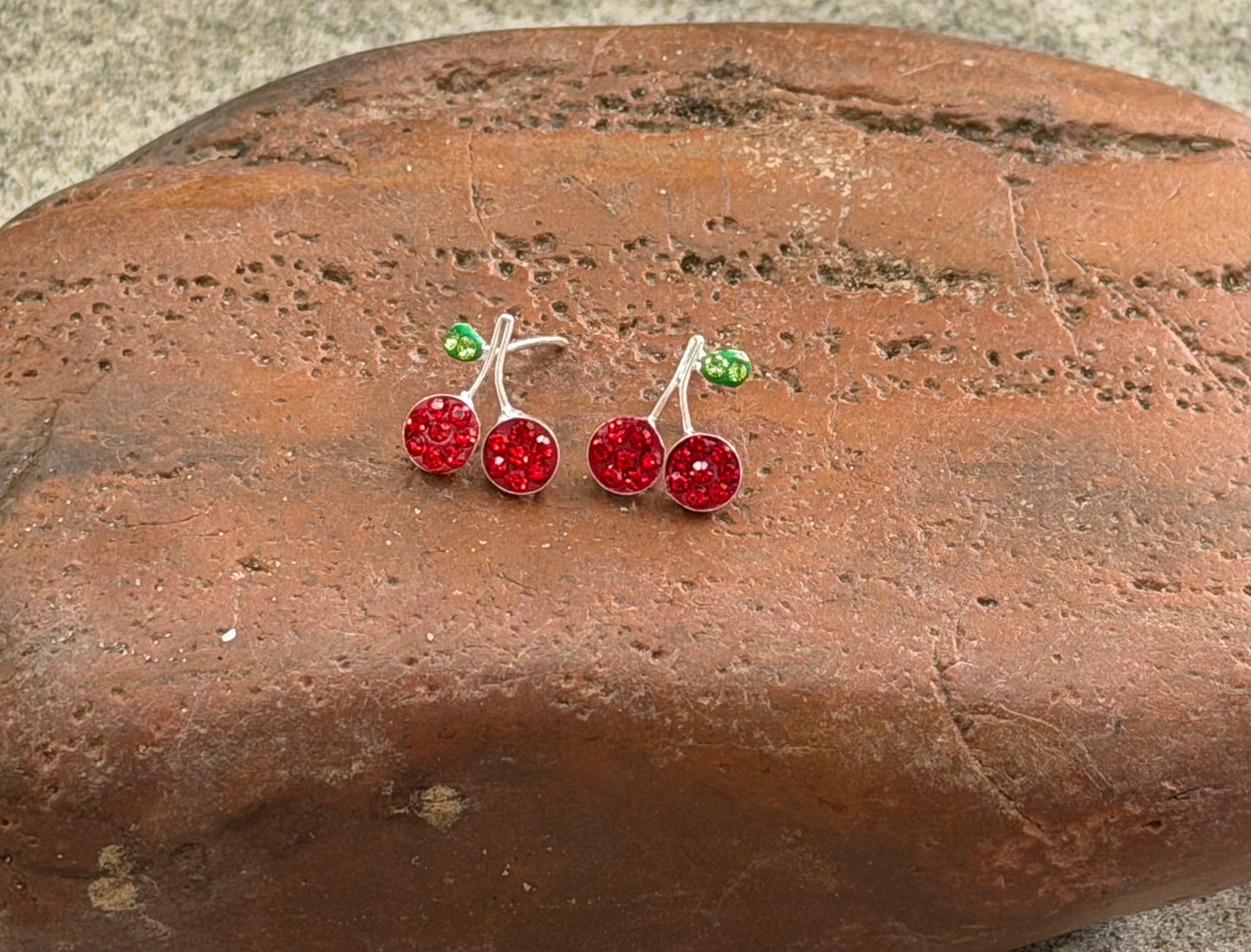 Cherry Stud CZ Sterling Silver Earrings
