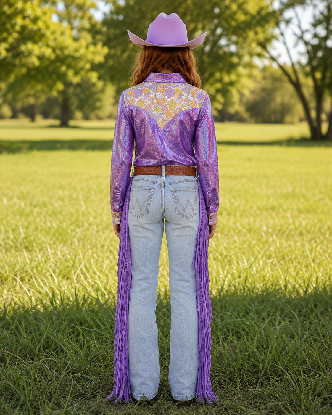 Girls Daphne Purple Metallic Pearl Snap Rodeo Shirt