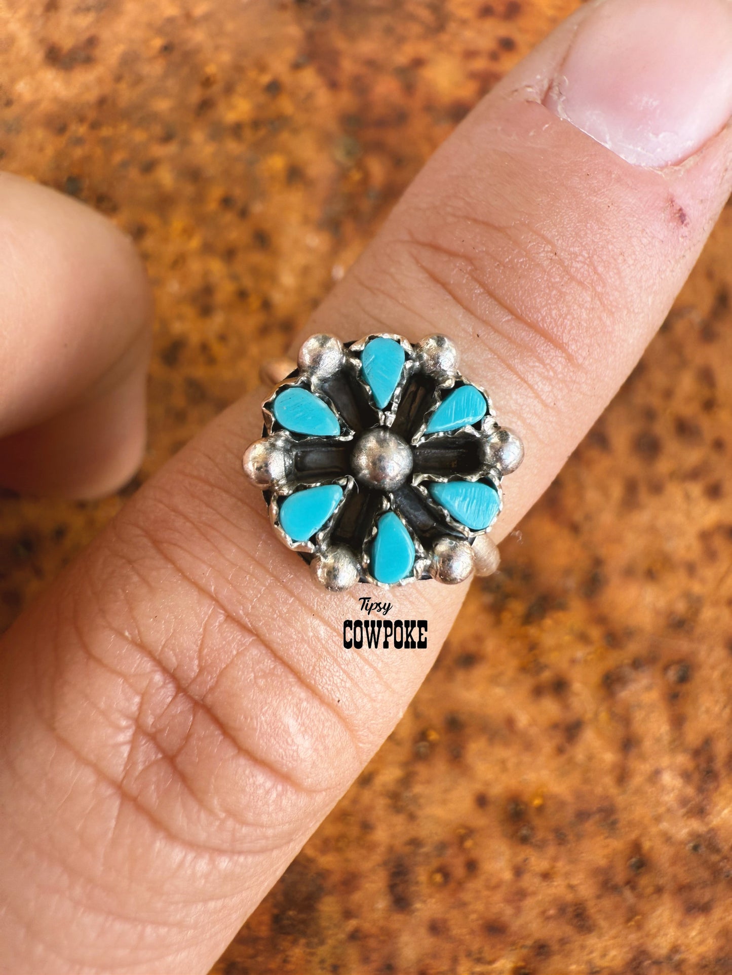 Kingman Turquoise Mini Cluster Zuni Size 5 & 4.5 Ring