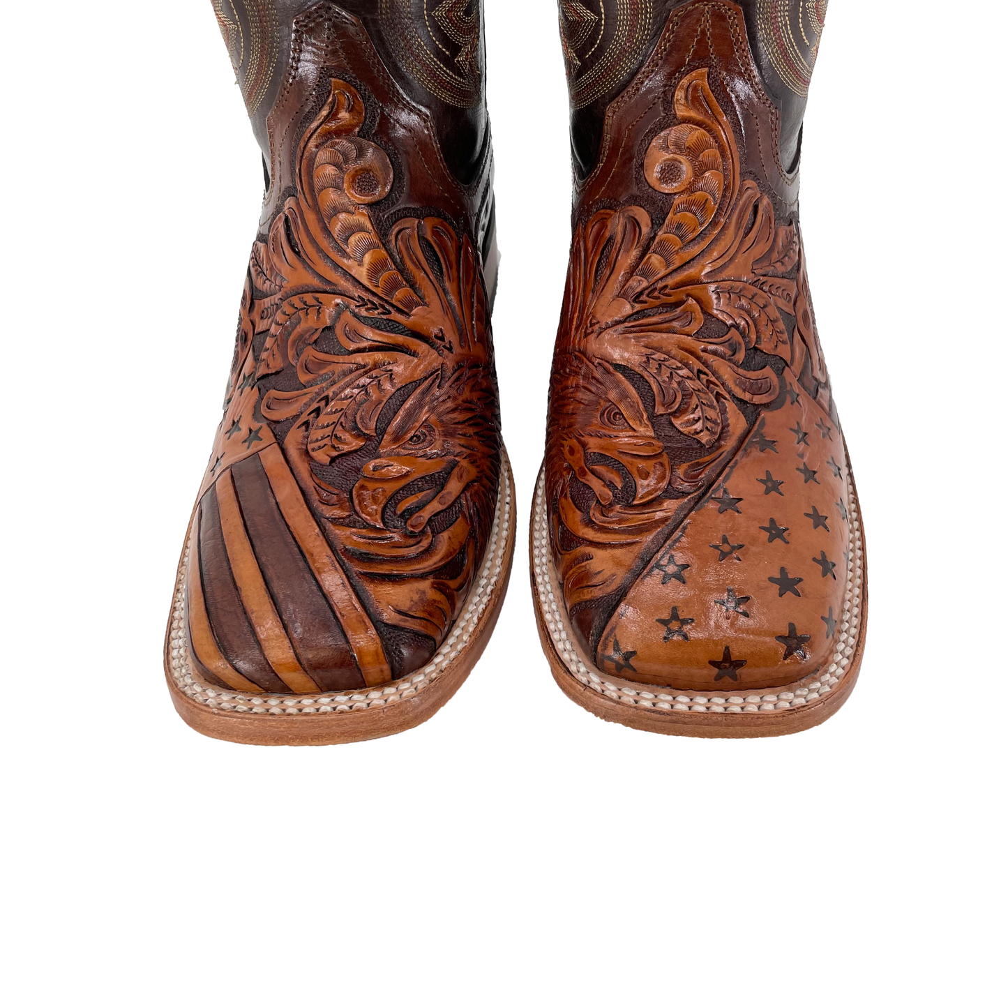 Men's Bulldog Hand Tooled Boots - American Flag w/ Bald Eagle