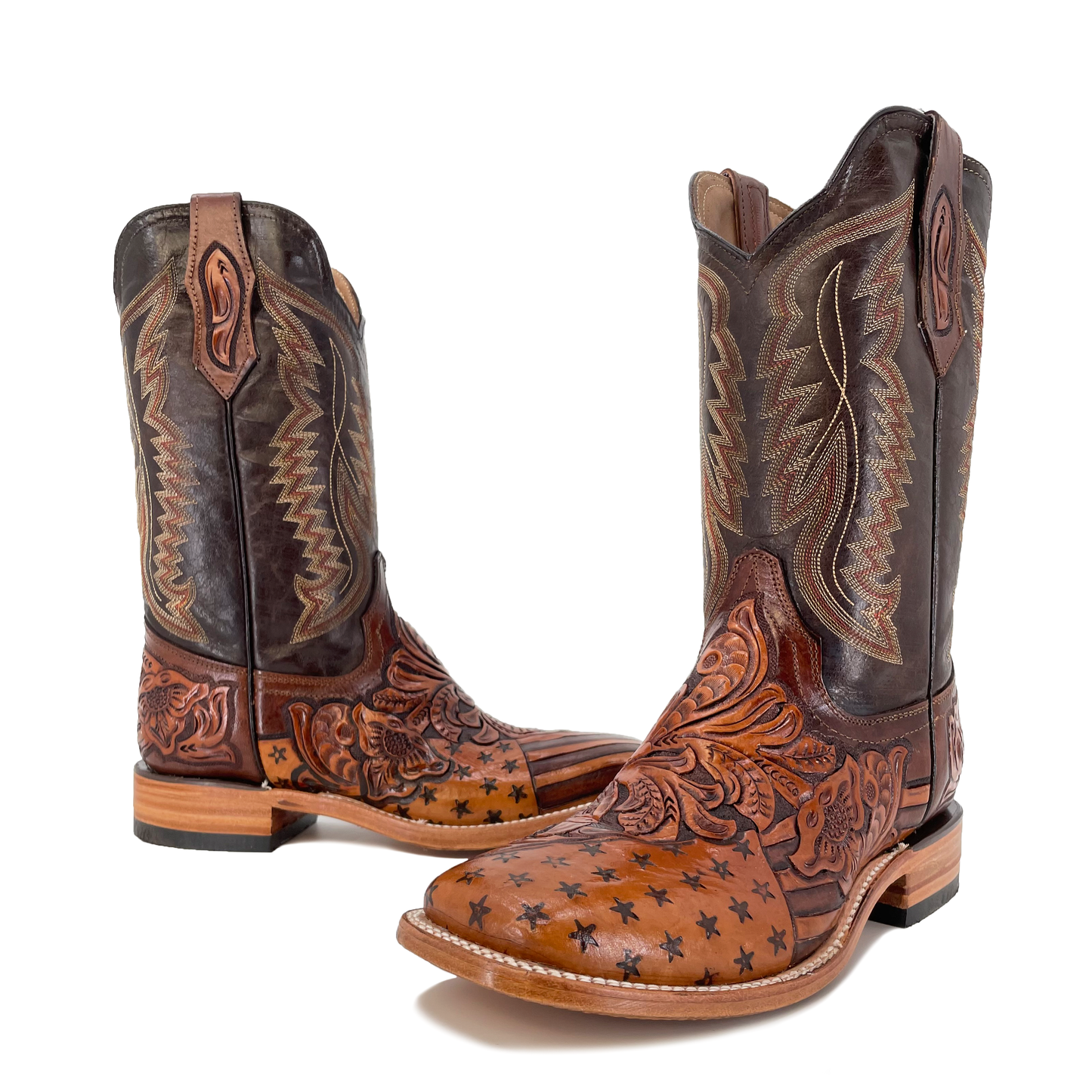 Men's Bulldog Hand Tooled Boots - American Flag w/ Bald Eagle