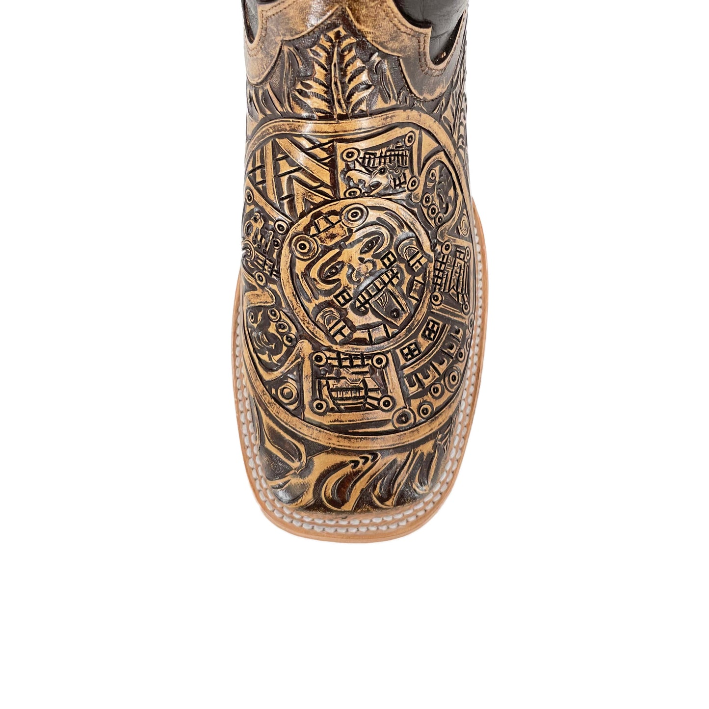 Men's Bulldog Hand Tooled Boots- Aztec Calendar Rustic