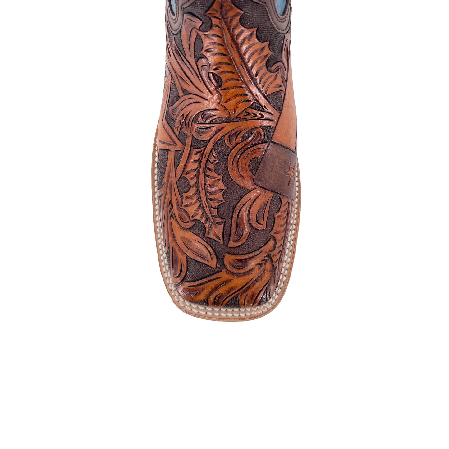 Men Bulldog Hand Tooled Boot - Lone Star w/Texas Flag