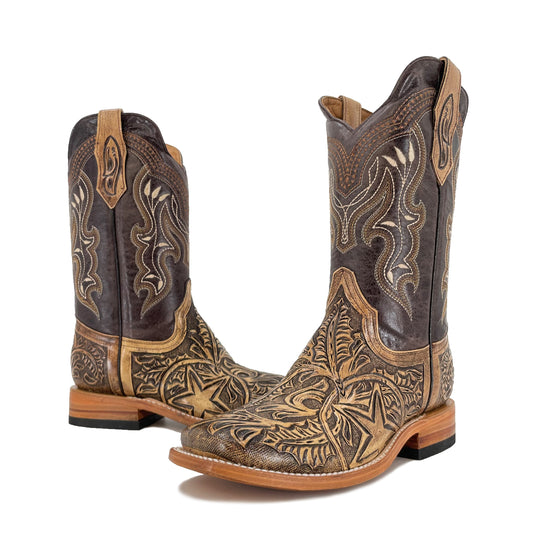 Men Bulldog Hand Tooled Boots - Lone Star Rustic