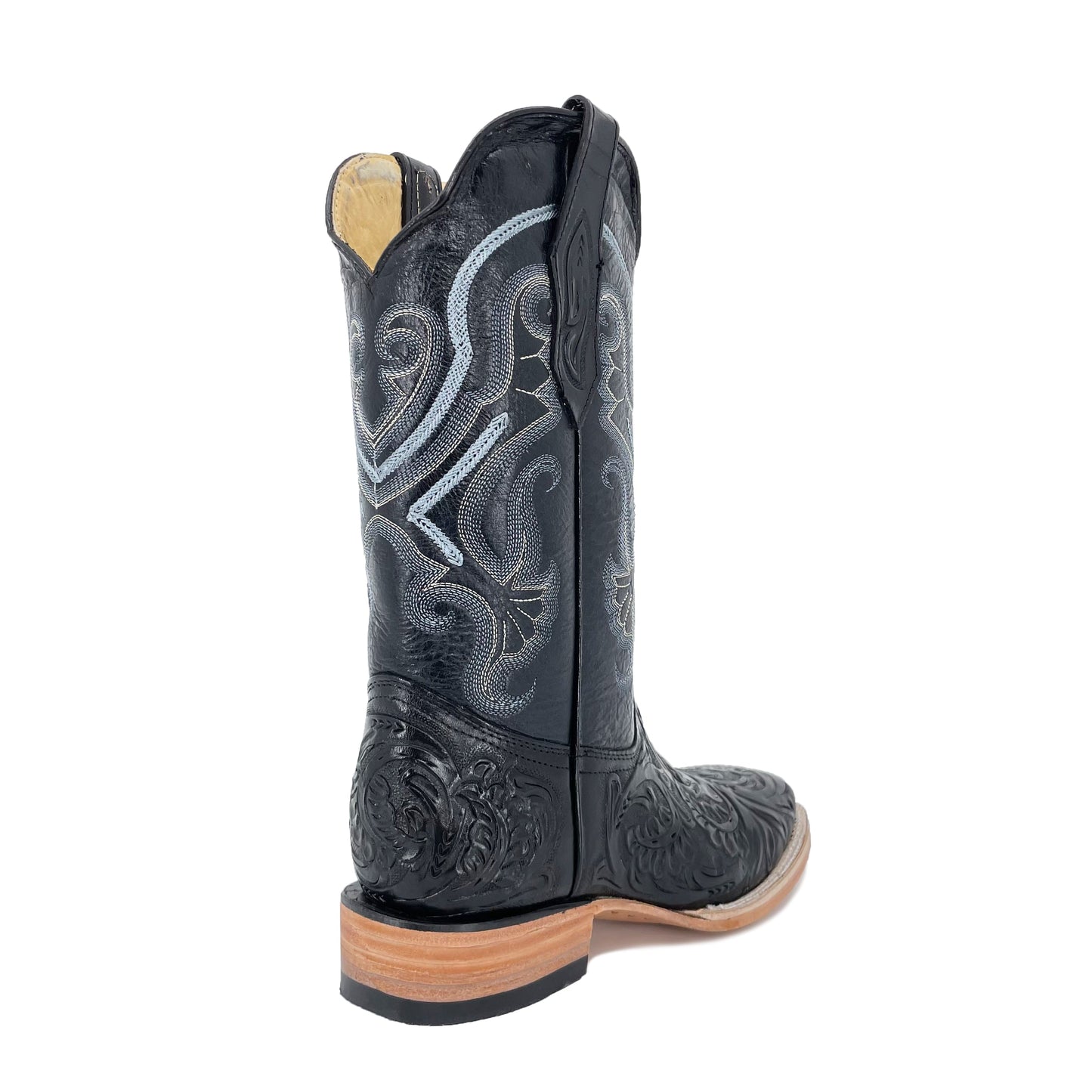 Men Bulldog Hand Tooled Boots - Old Leaf Black