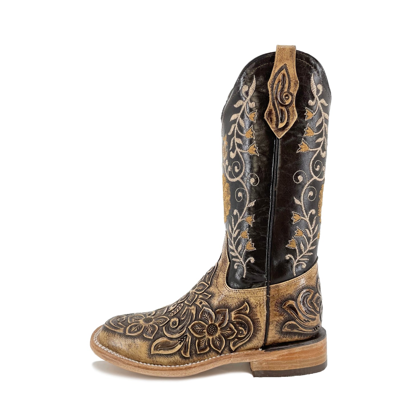 Women’s Bulldog Hand Tooled Floral Rustic Brown