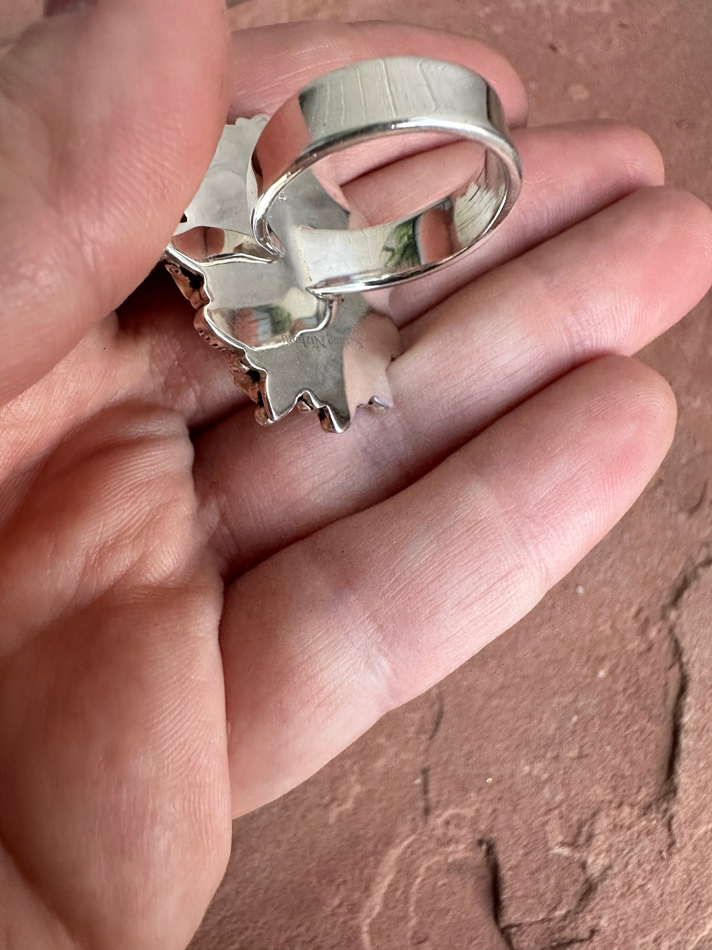 Beautiful Handmade Golden Hills Turquoise , CZ And Sterling Silver Adjustable Ring