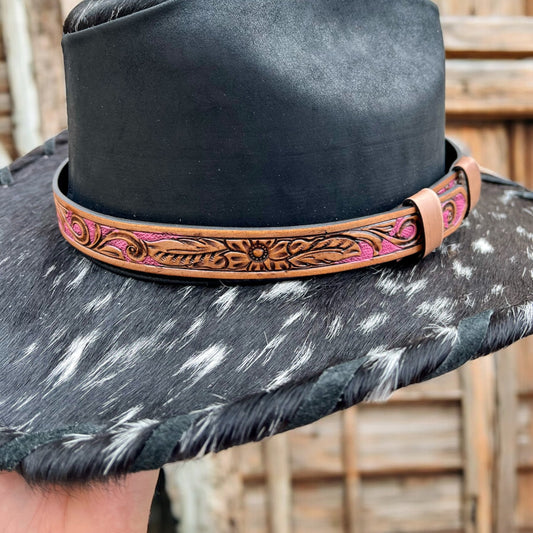 Pink tooled leather Hat band