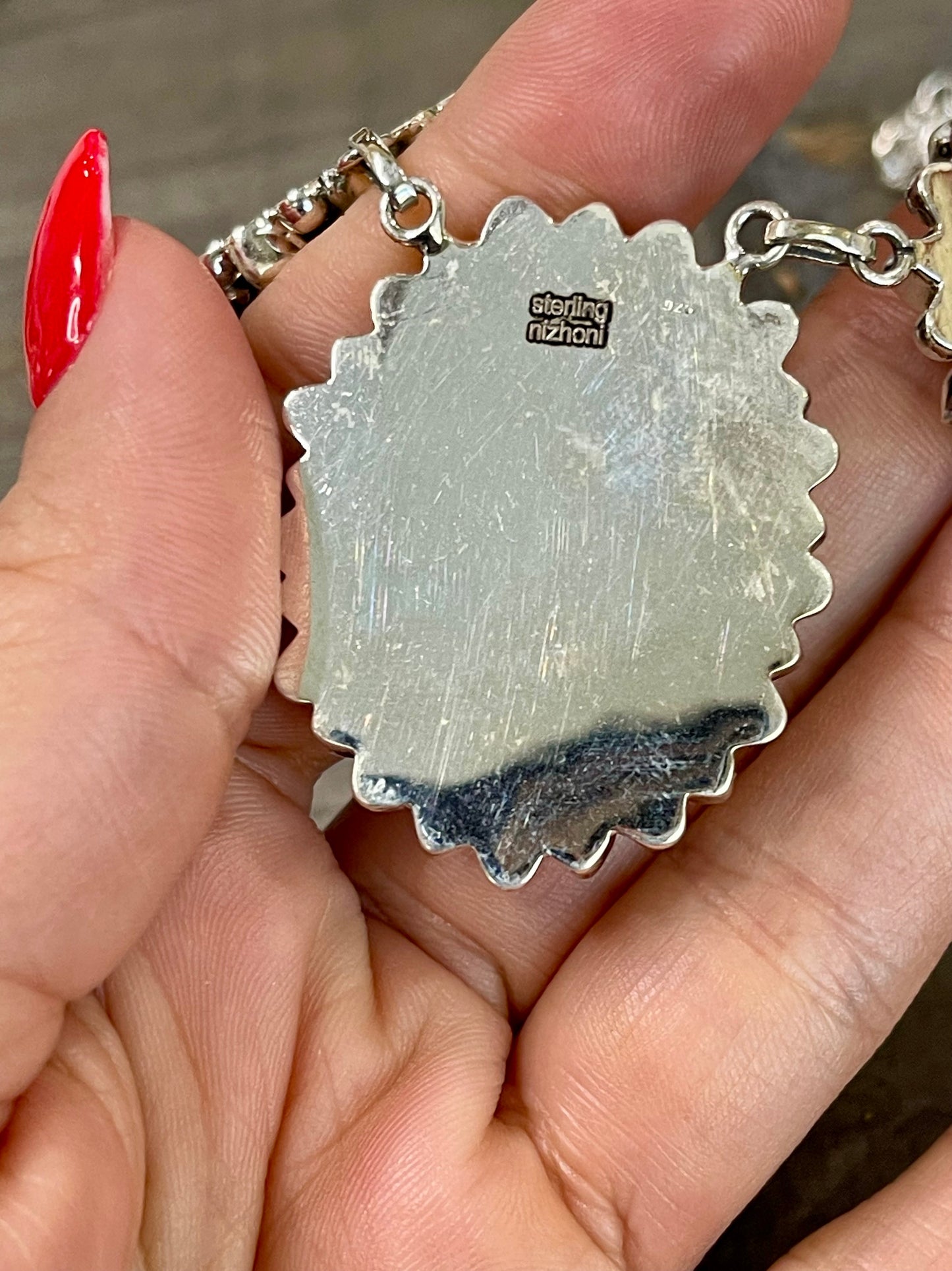 Handmade Sterling Silver , New Lander & Wild Horse Necklace Signed Nizhoni