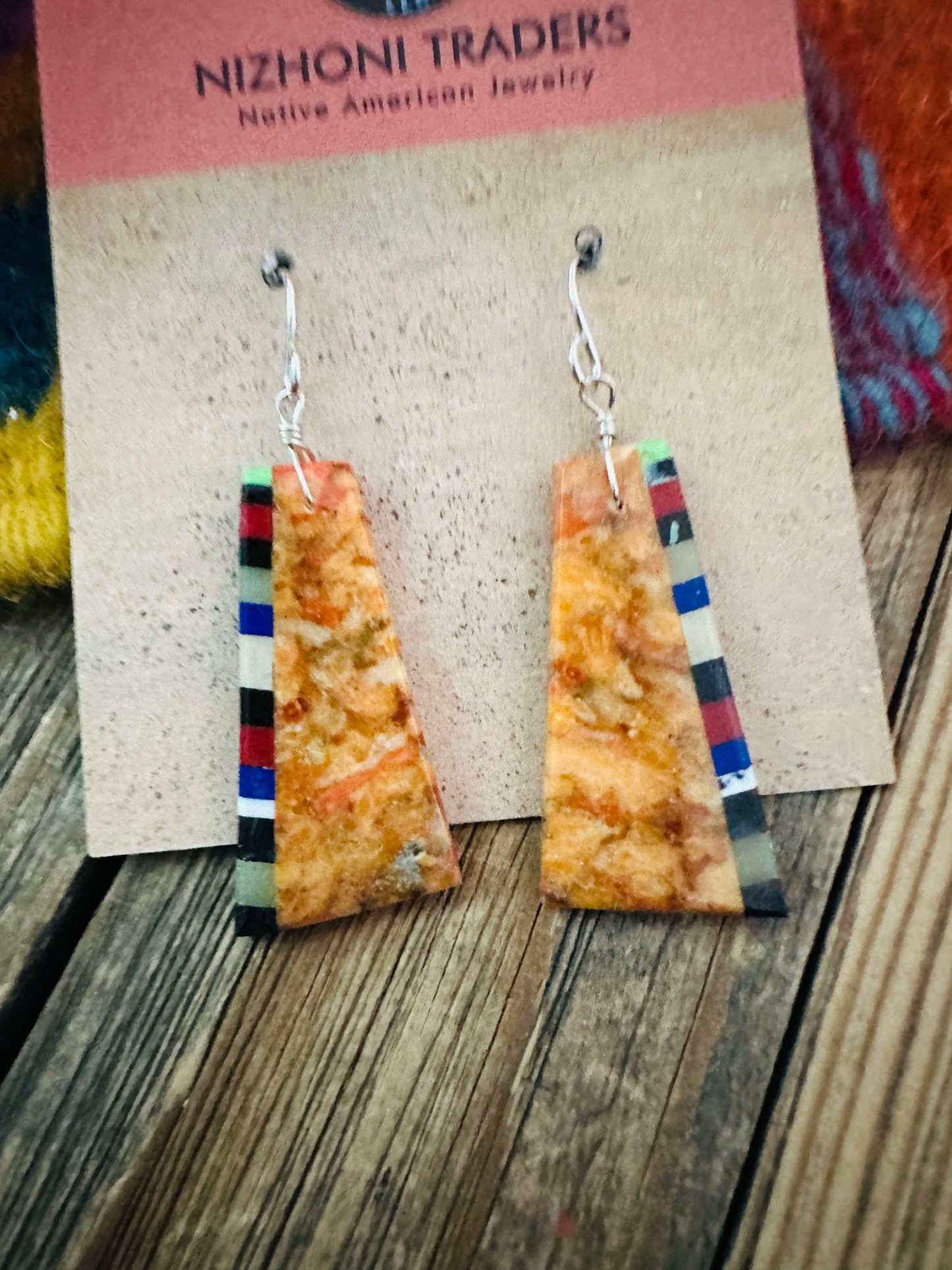 Handcrafted Multi Stone Inlay Slab Dangle Earrings