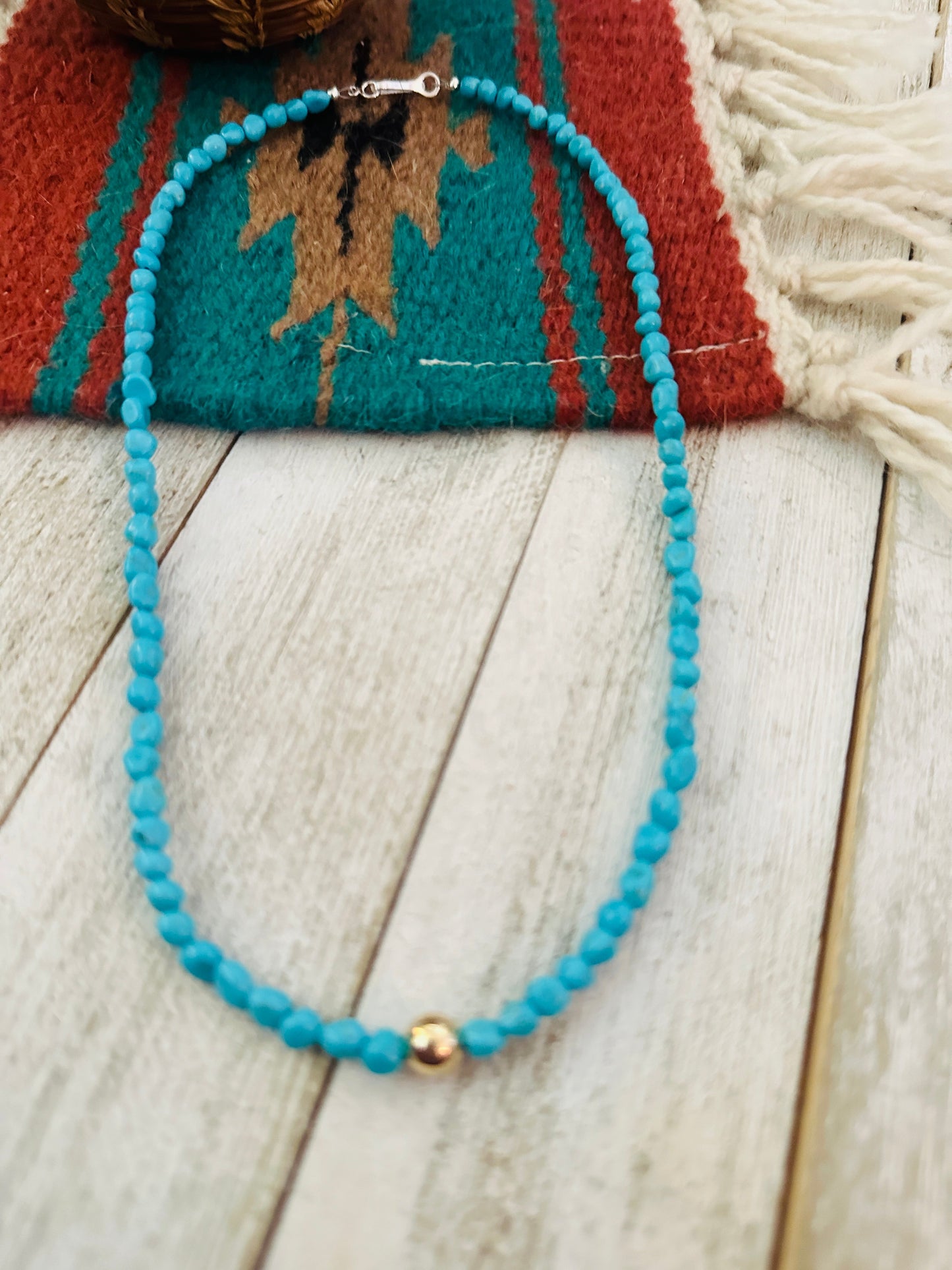 Handcrafted Turquoise Gold & Sterling Silver Beaded Necklace