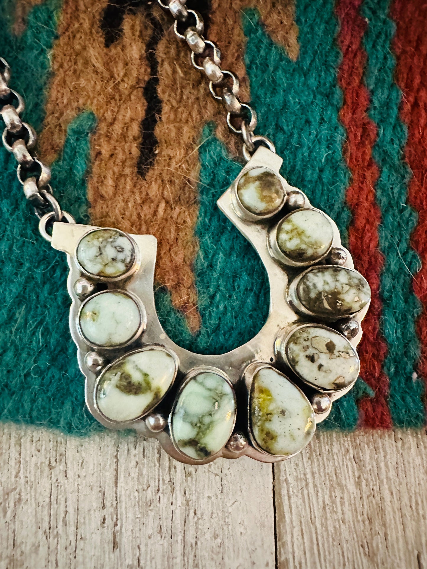 Handcrafted Beaded Sterling Silver & Palomino Turquoise Horseshoe Necklace