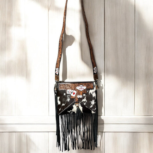Cards tooled & cowhide crossbody bag