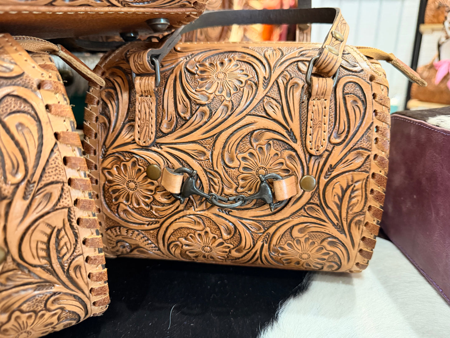 Genuine Hand Tooled Leather Mini Speedy with Horsebit