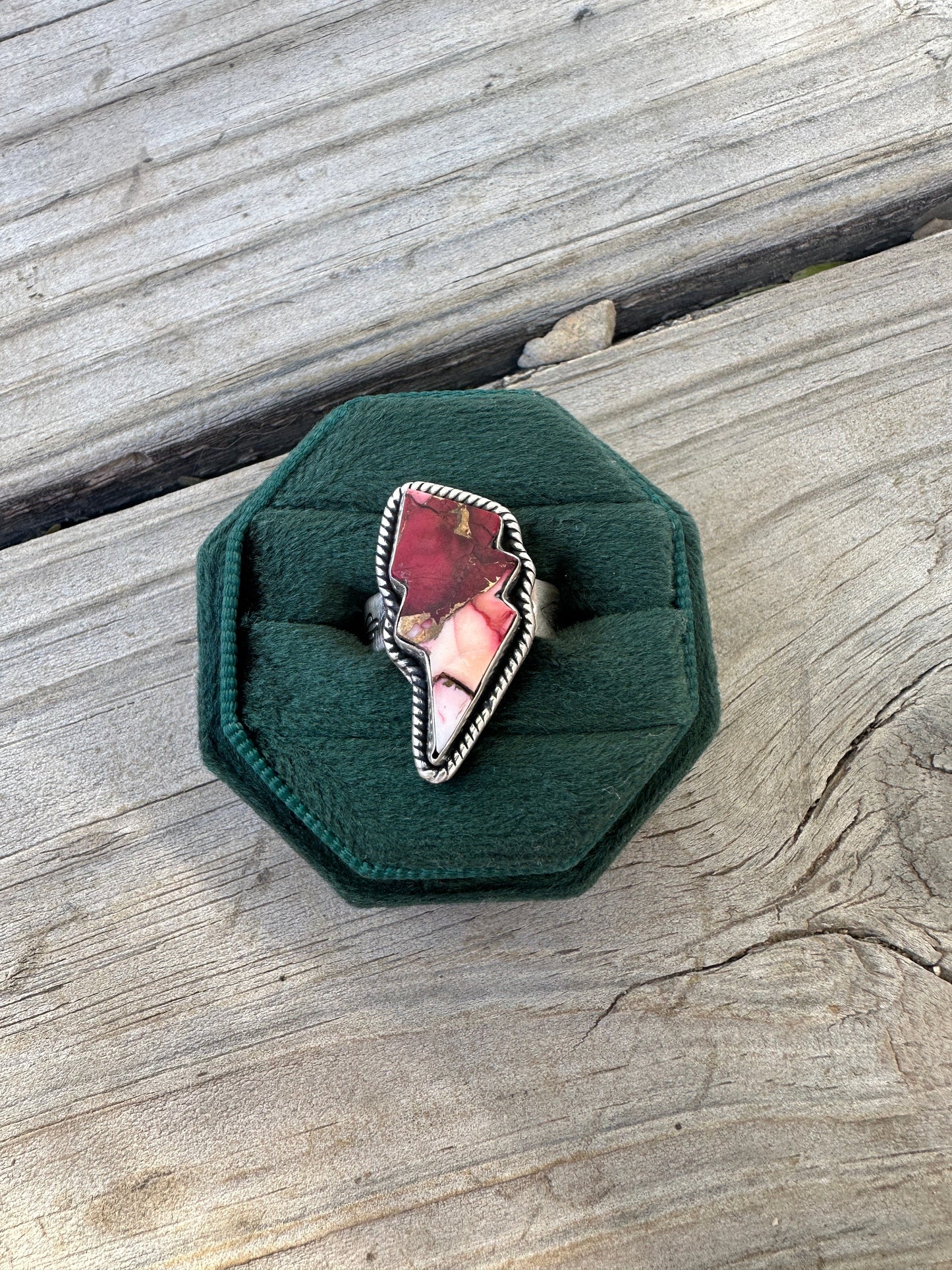 Beautiful Handmade Dahlia Rose And Sterling Silver Adjustable Lightening Bolt Ring