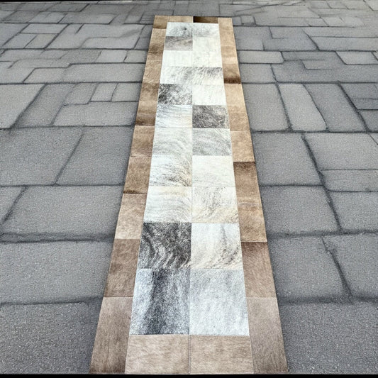 Rectangle cowhide patchwork runner  rug 8x2’