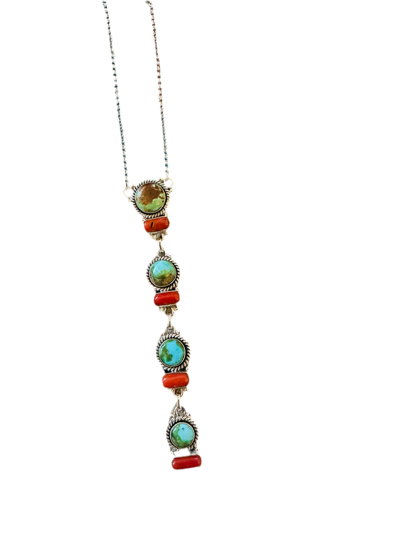 ** Christmas Collection ** Handmade Sterling Silver, Turquoise & Coral Necklace Signed Nizhoni