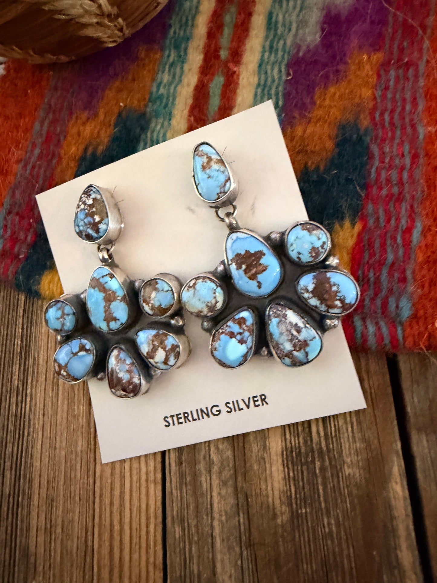 Handcrafted Golden Hills Turquoise & Sterling Silver Cluster Dangle Earrings