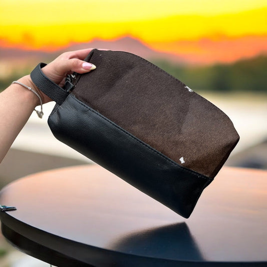 Brown cowhide toiletry bag