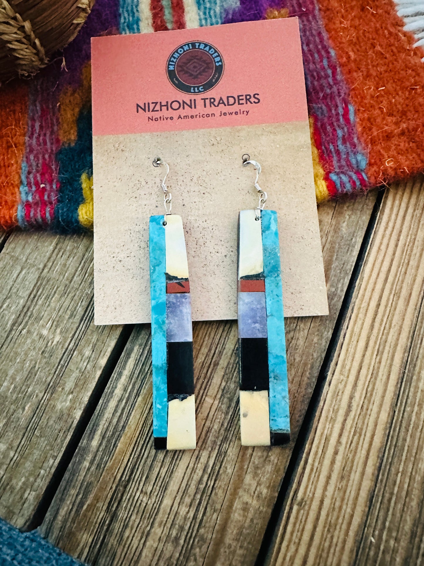 Handcrafted Multi Stone Inlay Slab Dangle Earrings