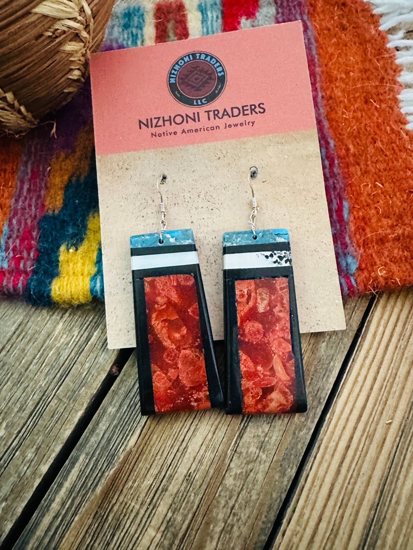 Handcrafted Multi Stone Inlay Slab Dangle Earrings