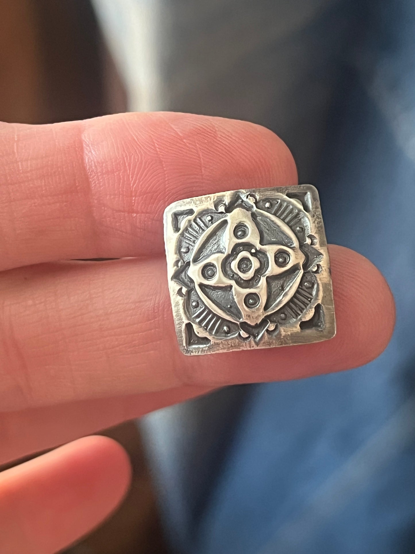 Sterling Silver Concho Slide, 4 Directions