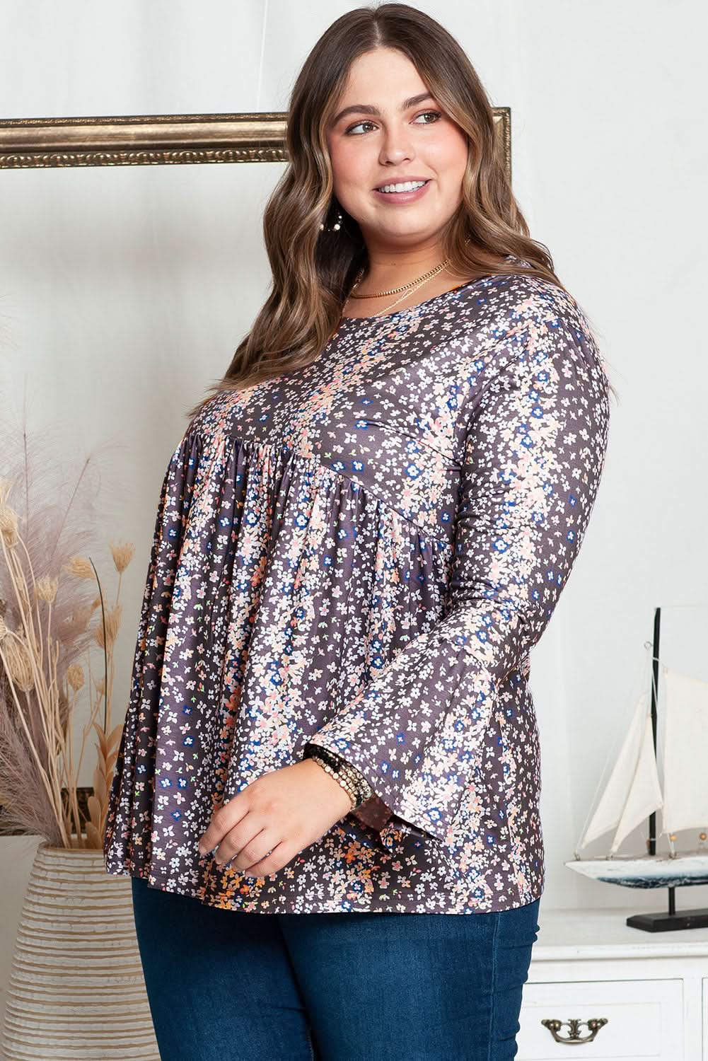 Charming plus size floral babydoll top