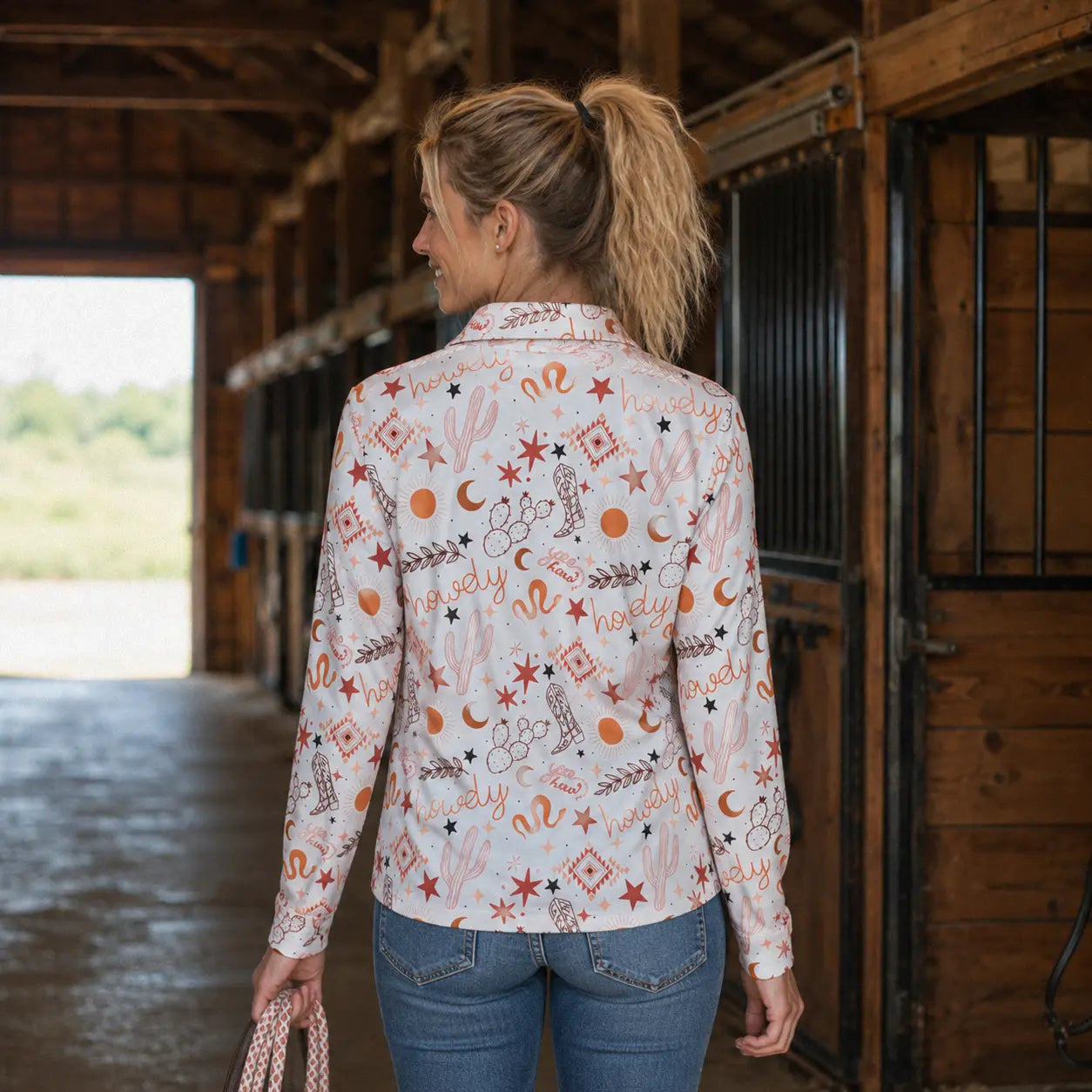 Neon Spur Yeehaw Howdy Quarter Zip Sun Shirt