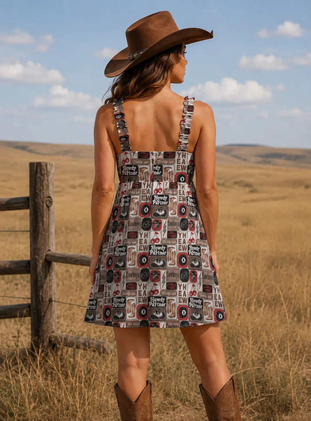 Howdy Partner Chiffon Ruffle Strap Mini Dress